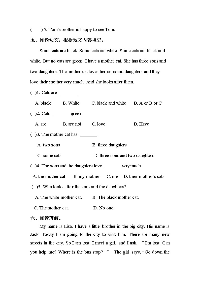 【期末阅读】冀教版（三起）-四年级上册英语期末专项训练（含答案）03