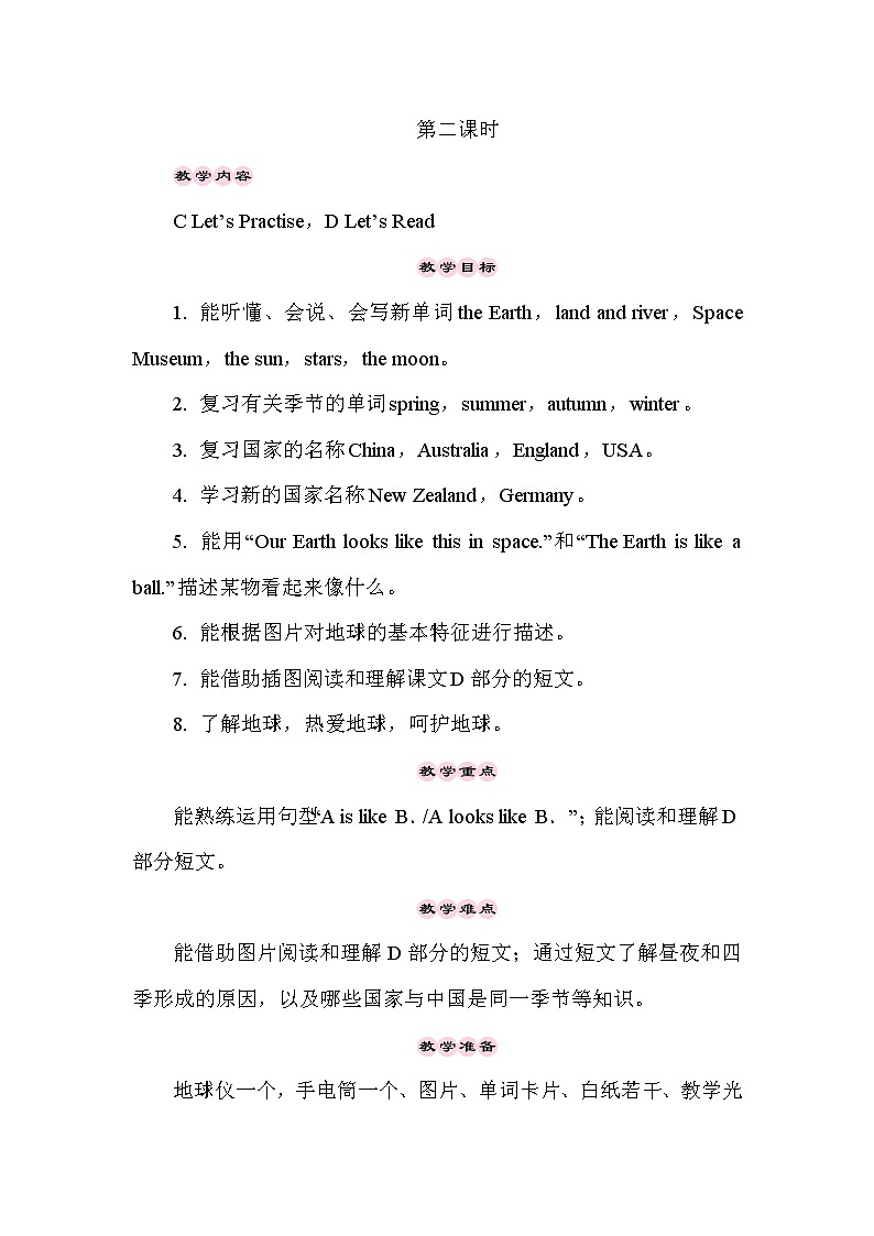 湘少6英下 Unit 5  第二课时（Part C，Part D） PPT课件+教案01