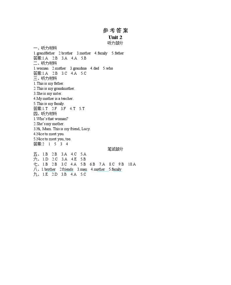 Unit 2 单元概述+知识清单+单元测试（原卷+答案）+素材 人教PEP版三年级英语下册01