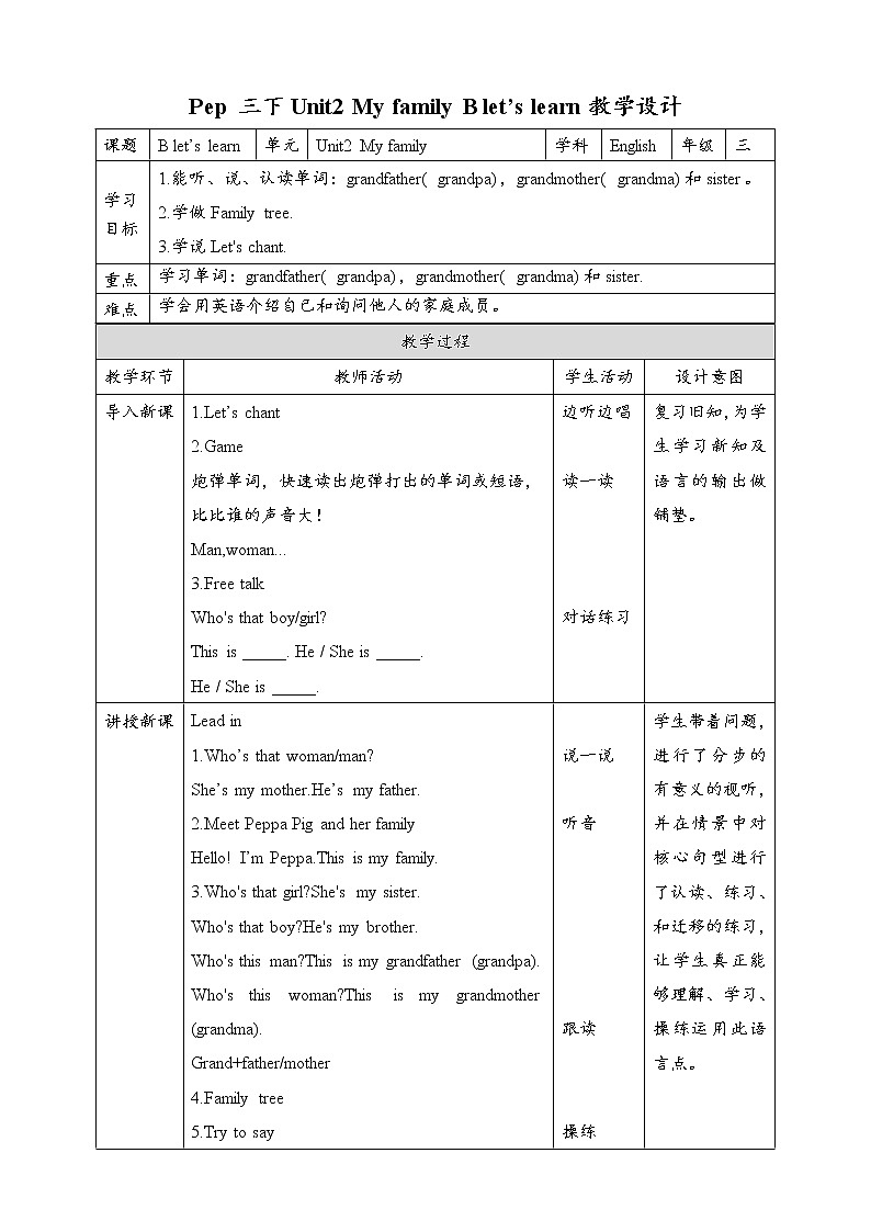 Unit2 My family B let's learn 课件+教案+同步练习01