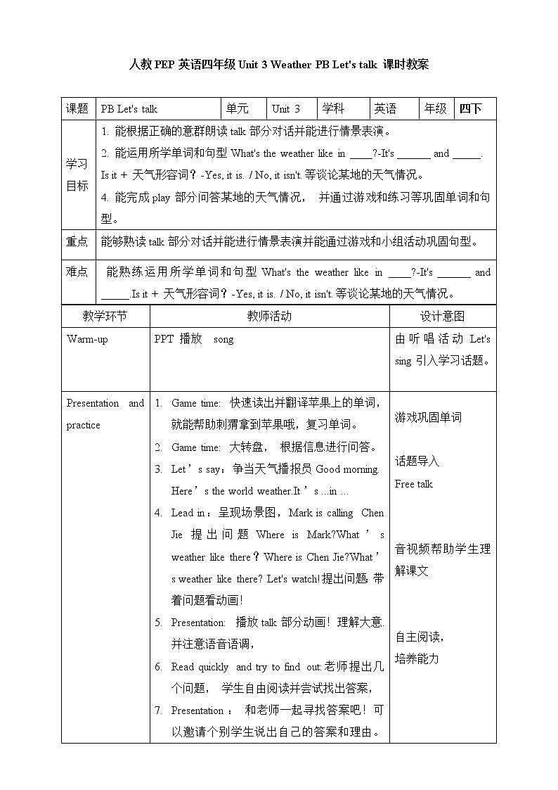 Unit 3 Weather PB let's talk课件+教案+练习+动画素材01