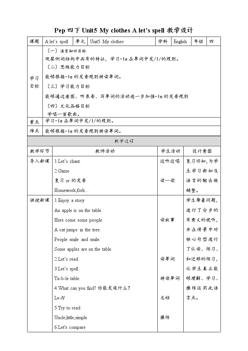 Unit5 My clothes A let's spell 原创名师优课 教案 同步练习01