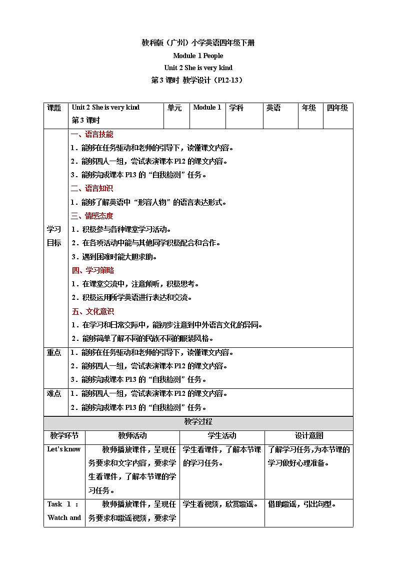 Module 1 People Unit 2 She is very kind （ 第3课时 ）课件+教案+习题（含答案）+素材01