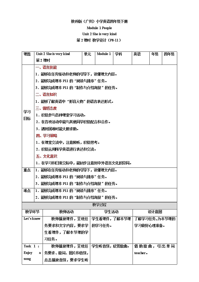 Module 1 People Unit 2 She is very kind（ 第2课时 ）课件+教案+习题（含答案）+素材01