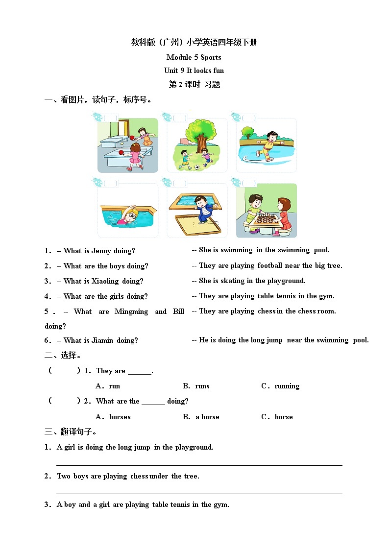 Module 5 Sports Unit 9 It looks fun（ 第2课时 ）课件+教案+习题（含答案）+素材01