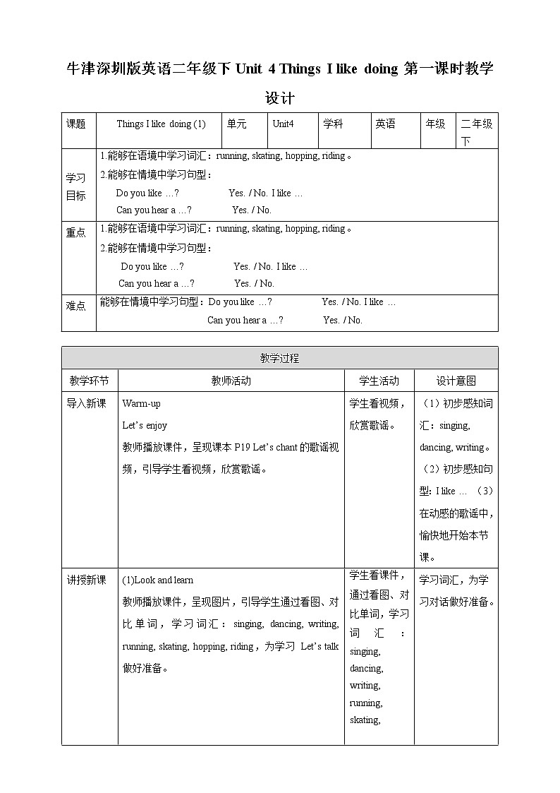 Unit 4 Things  I like doing 第一课时 Let's talk&Learn 课件+教案+练习01