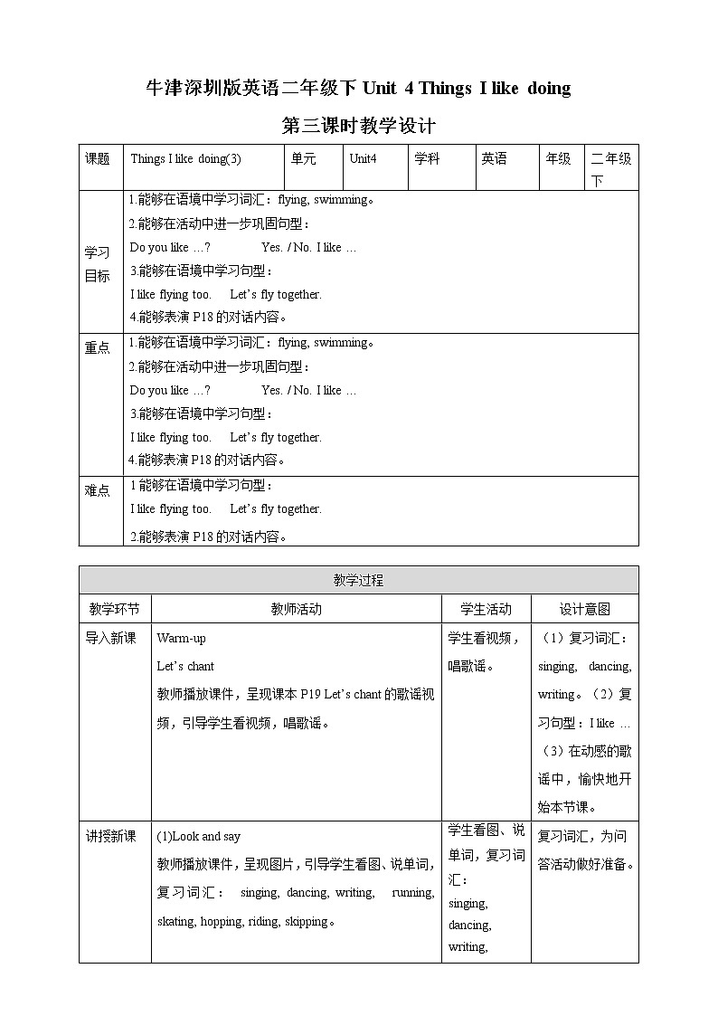 Unit 4 Things I like doing 第三课时 Let's act 课件+教案+习题01