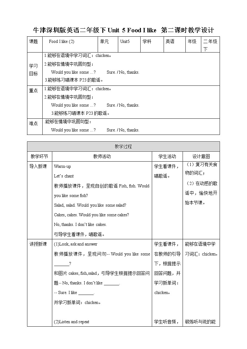 Unit 5 Food I like 第二课时 课件+教案+练习01