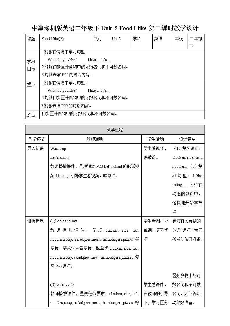 Unit 5 Food I like 第三课时 课件+教案+练习01