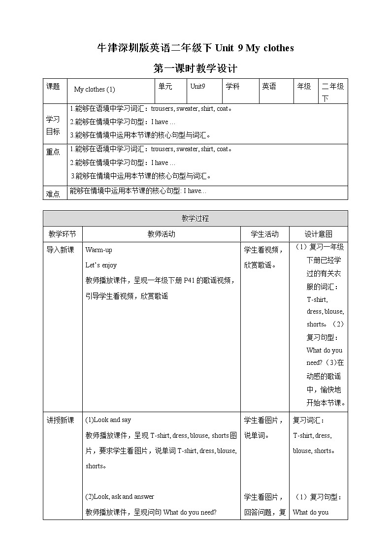 Unit 9 My clothes 第一课时 课件+教案+练习01