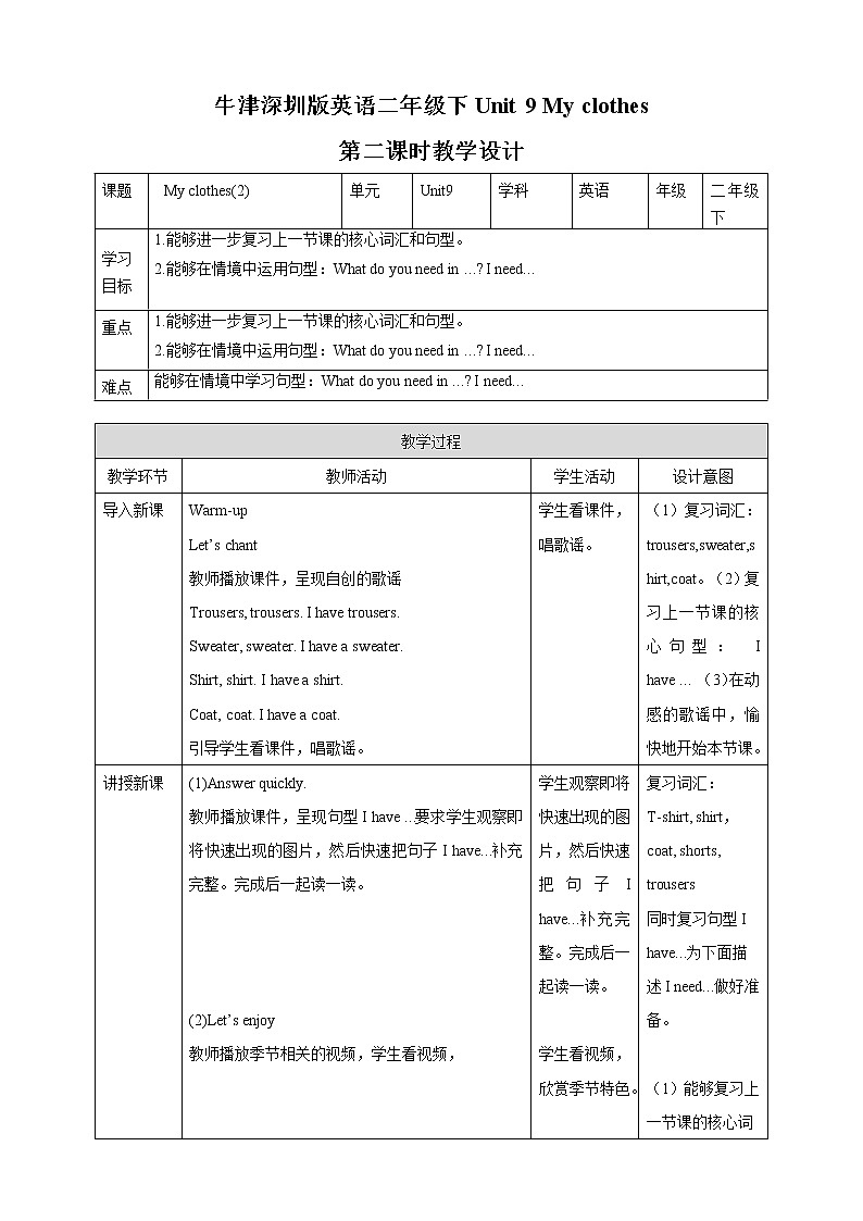 Unit 9 My clothes 第二课时 课件+教案+练习01