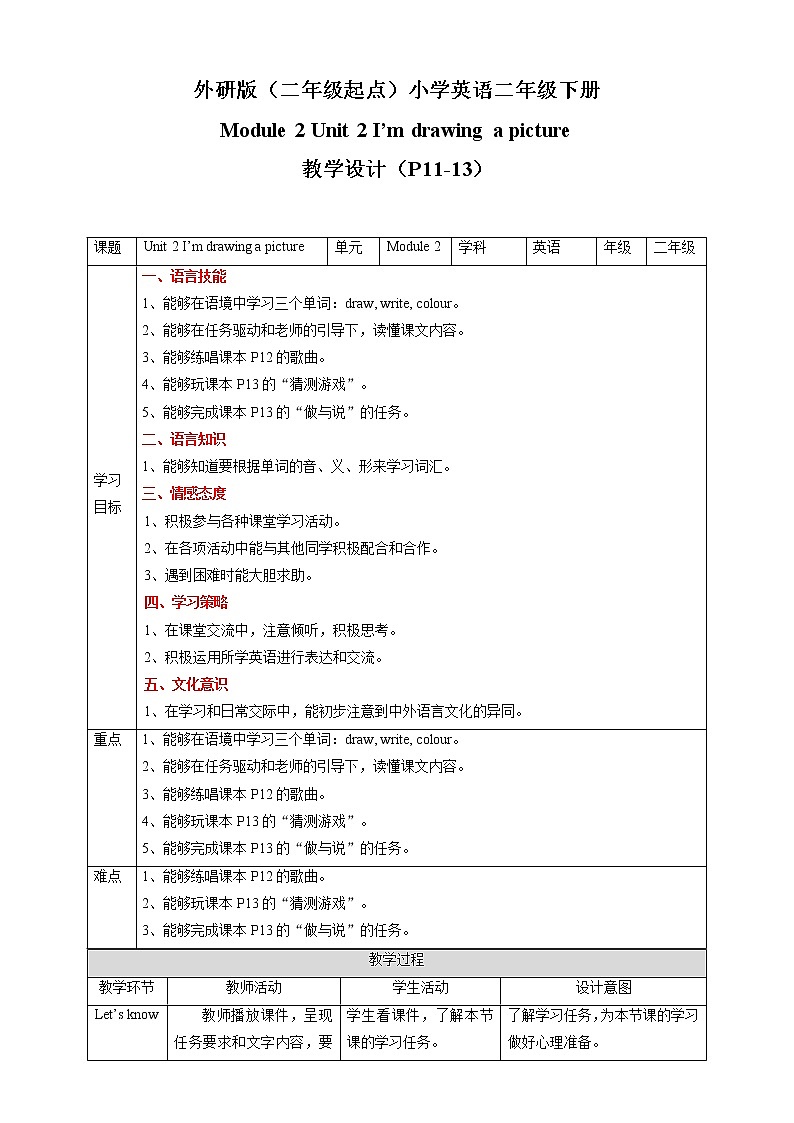 Module 2 Unit 2 I'm drawing a picture 课件+教案+习题01