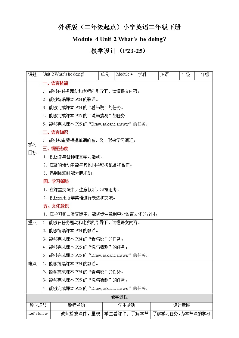 Module 4 Unit 2 What's he doing 课件+教案+习题01