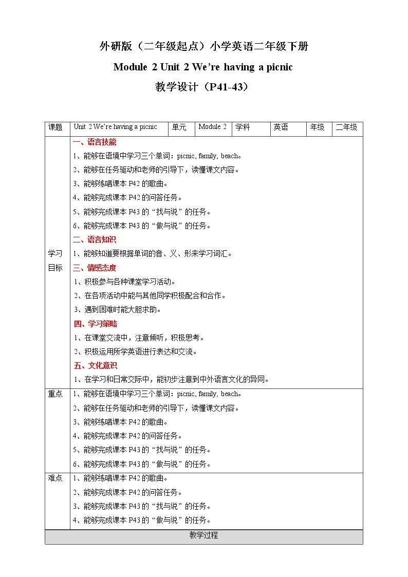 Module 7 Unit 2 We're having a picnic 课件+教案+练习01