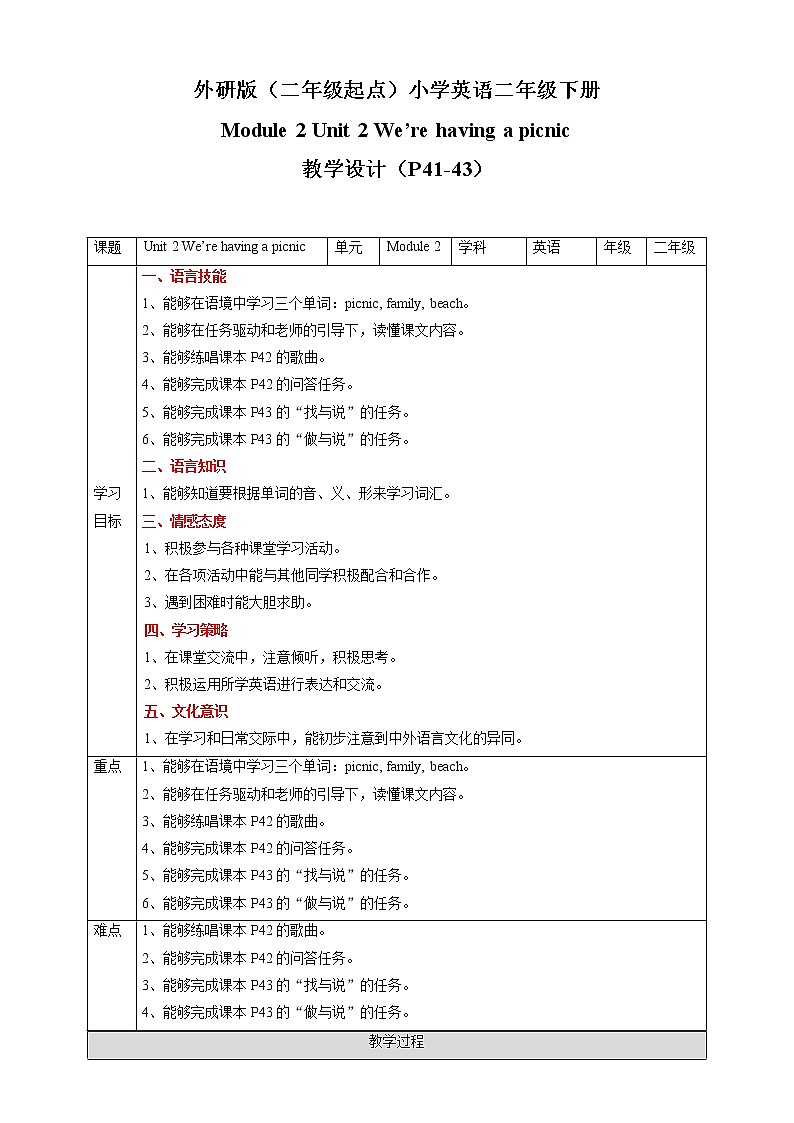 Module 7 Unit 2 We're having a picnic 课件+教案+练习01