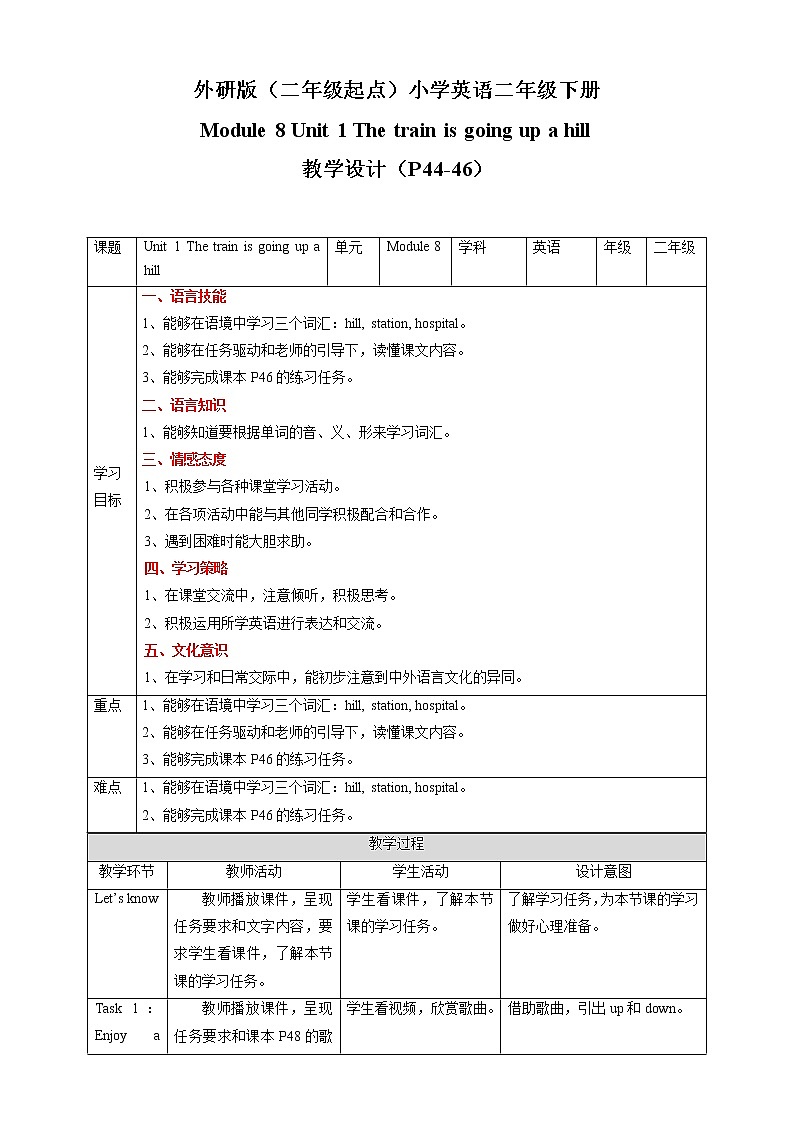 Module 8 Unit 1 The train is going up a hill 课件+教案+练习01