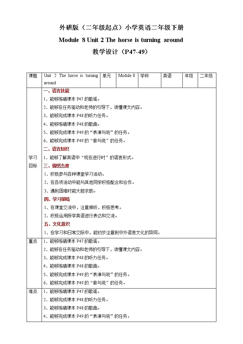 Module 8 Unit 2 The horse is turning around 课件+教案+练习01