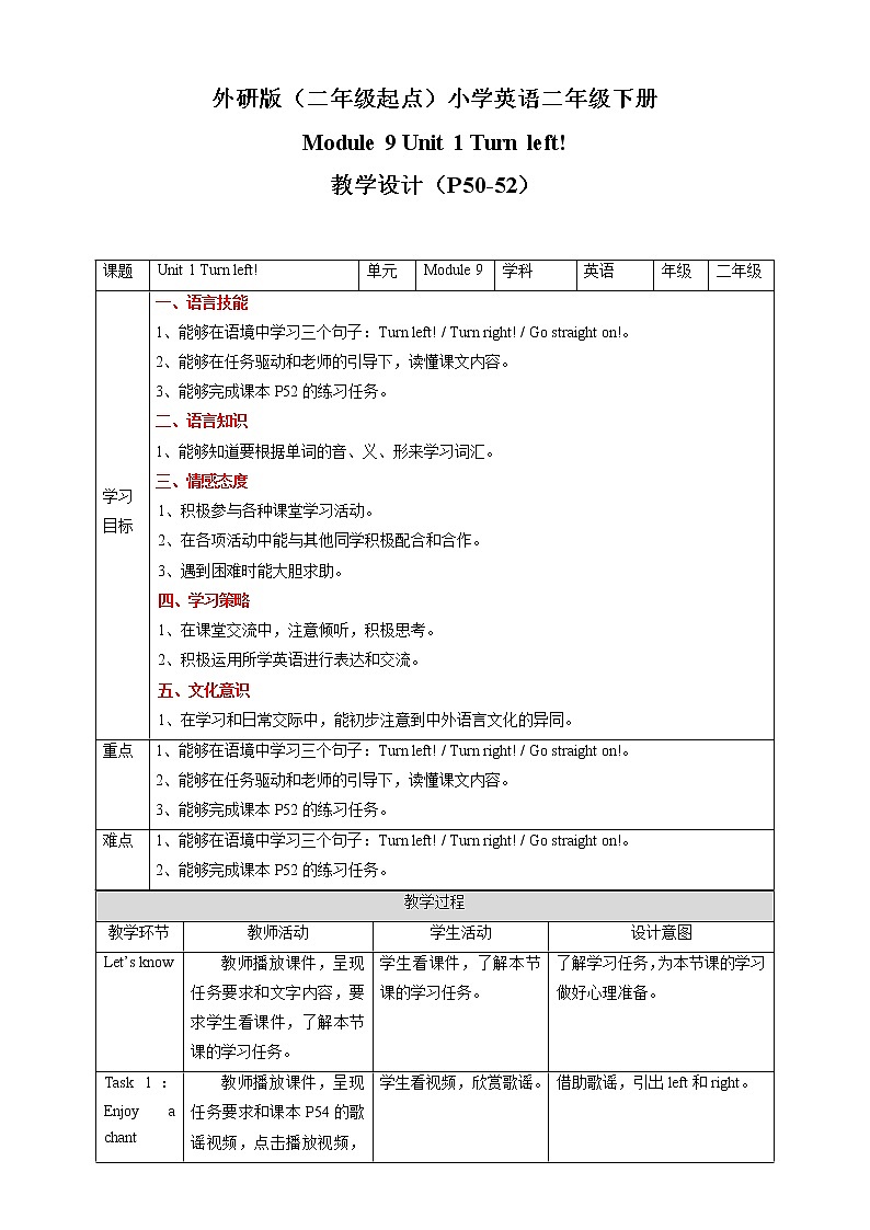 Module 9 Unit 1 Turn left! 课件+教案+习题+练习01
