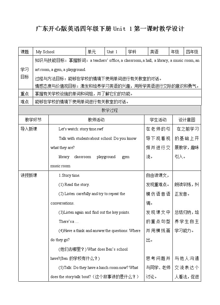 Unit 1 My School 第一课时（课件+教案+练习）01