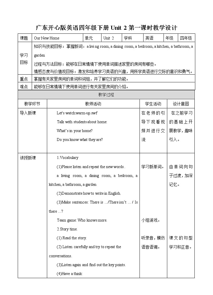 Unit 2 Our New Home 第一课时（课件+教案+练习+素材）01