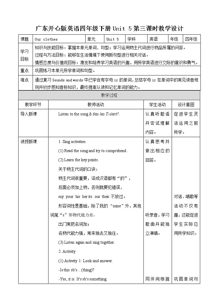 Unit 5 Our clothes第三课时（课件+教案+习题）01