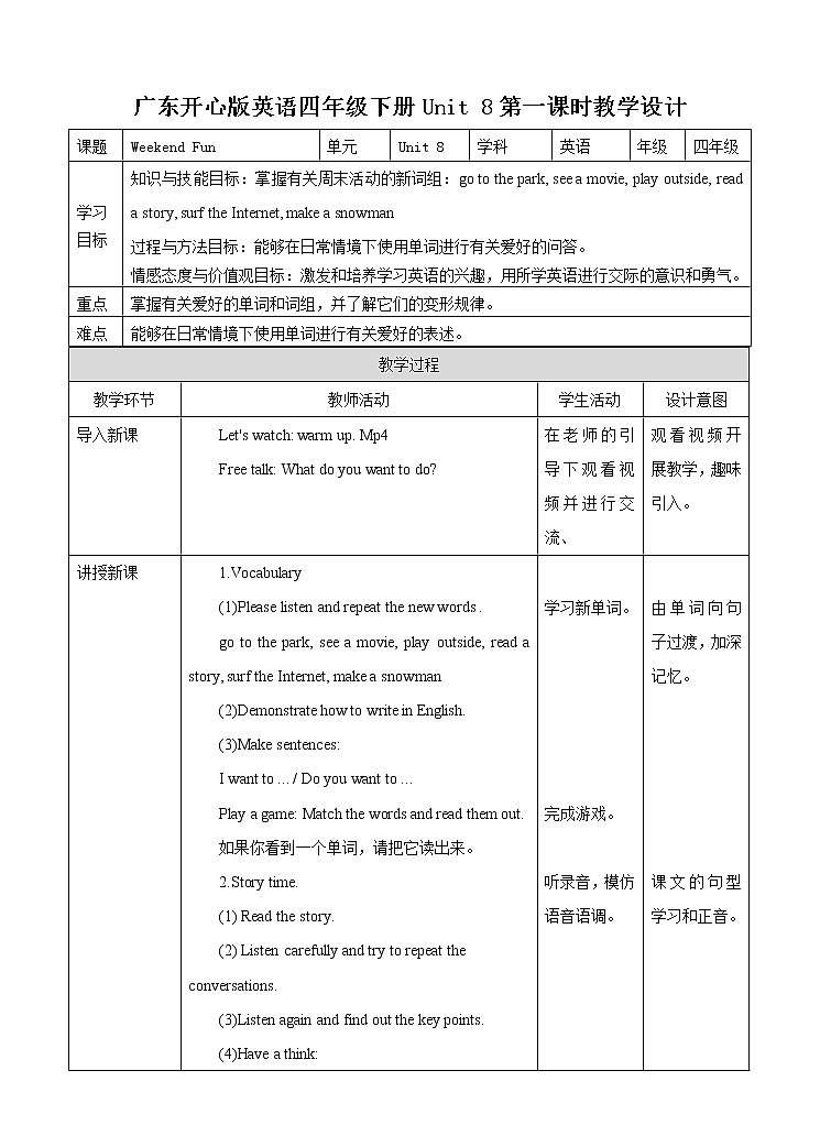 Unit 8 Weekend fun第一课时（课件+教案+习题）01