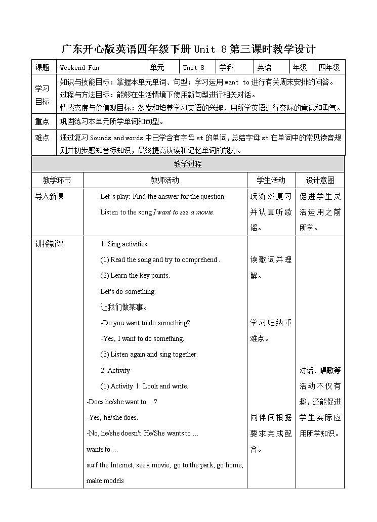 Unit 8 Weekend fun第三课时（课件+教案+习题）01