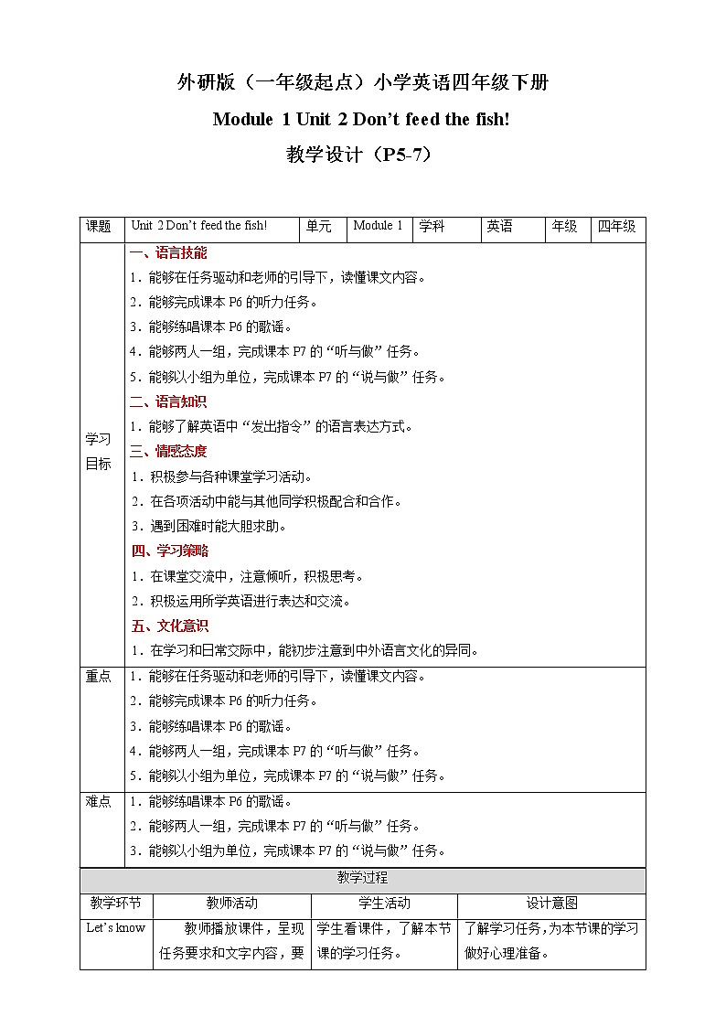 Module 1 Unit 2 Don't feed the fish! 课件+教案+习题01