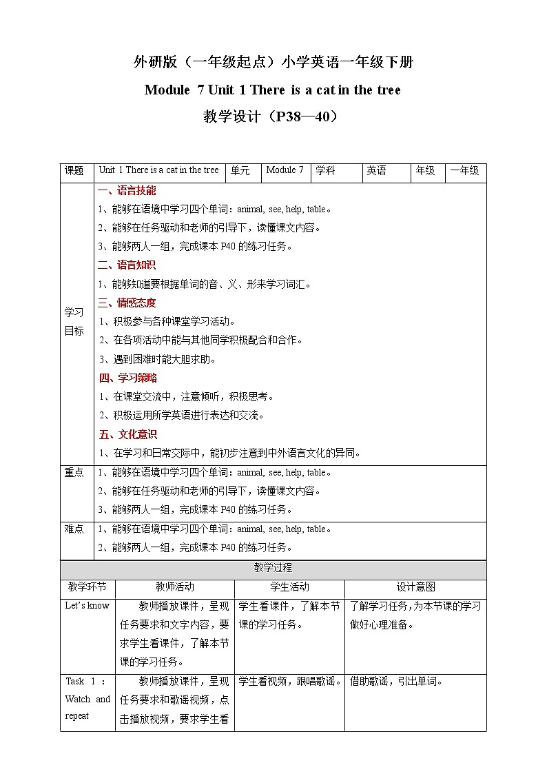 Module 7 Unit 1 There is a cat in the tree 课件+教案+习题01