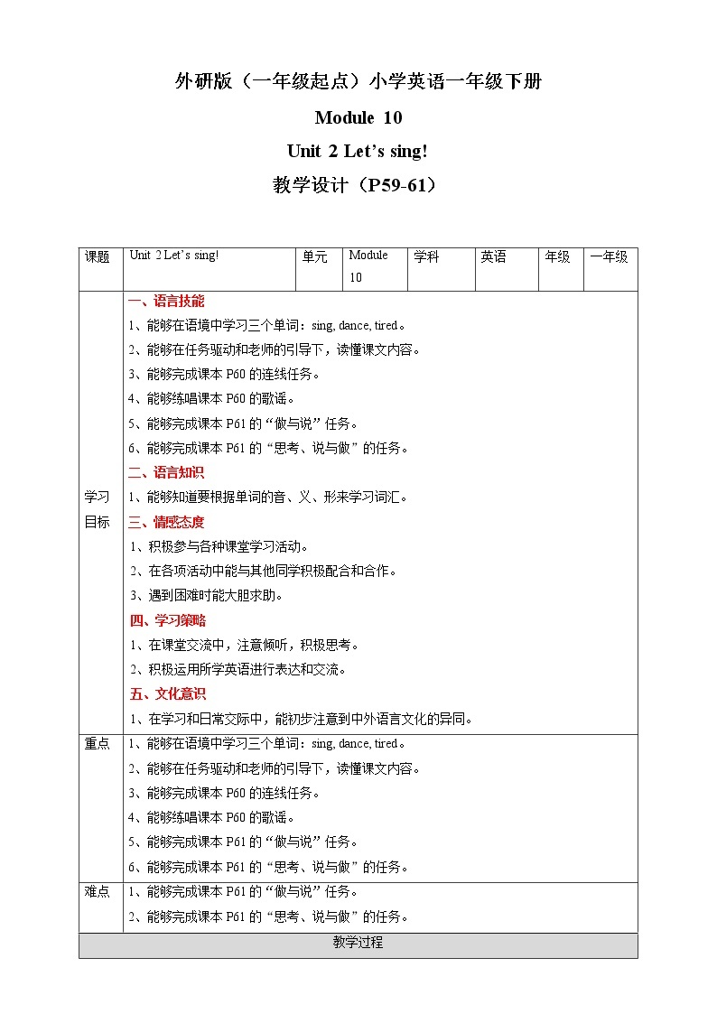 Module 10 Unit 2 Let's sing! 课件+教案+习题+素材01