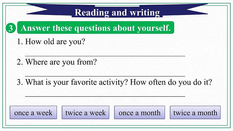 Unit 5 My Favorite Activities  Reading and writing & Song activity 课件05