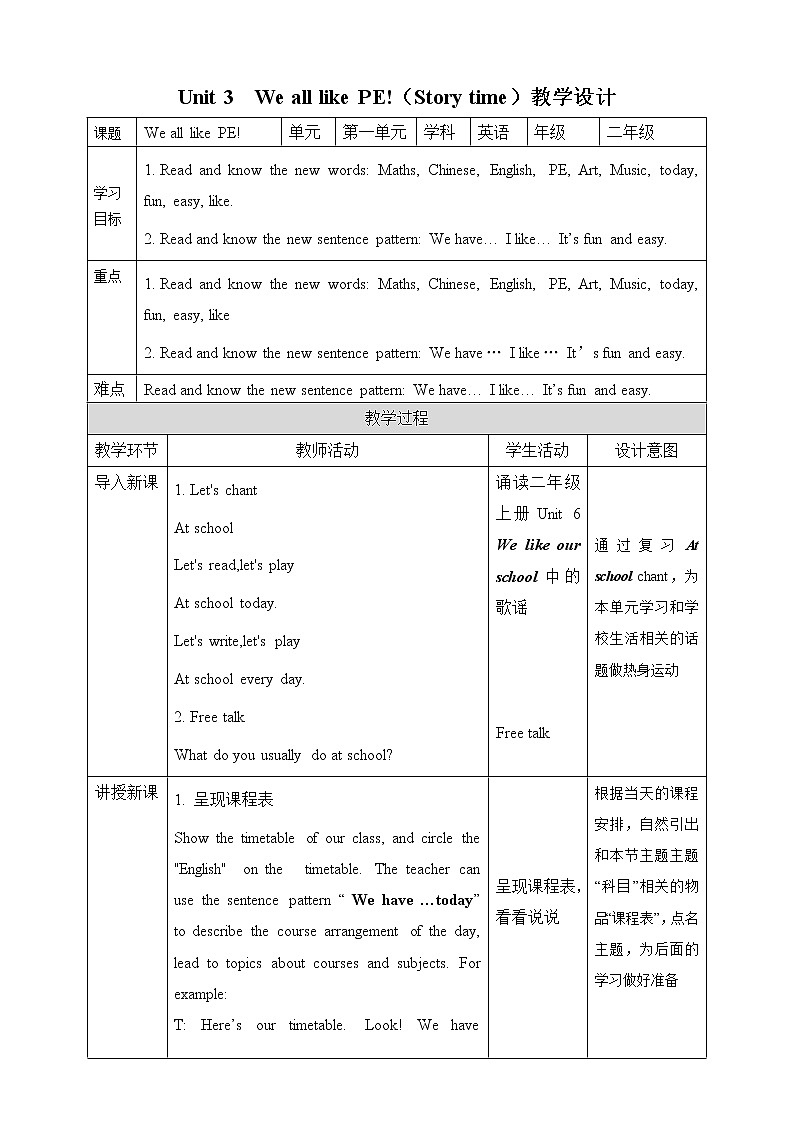 Unit 3 We all like PE! Story time课件+教案+练习+素材01