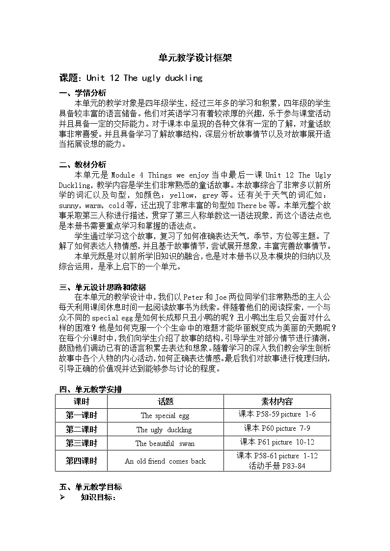 Module 4 Unit 12 The ugly duckling 第4课时 教案01
