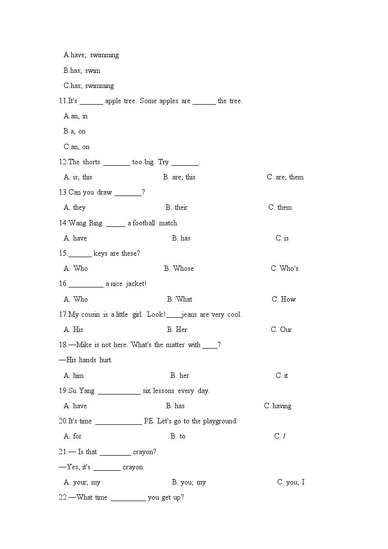 小学英语+开学适应性测试+四升五+交际专项（译林三起+含答案）02