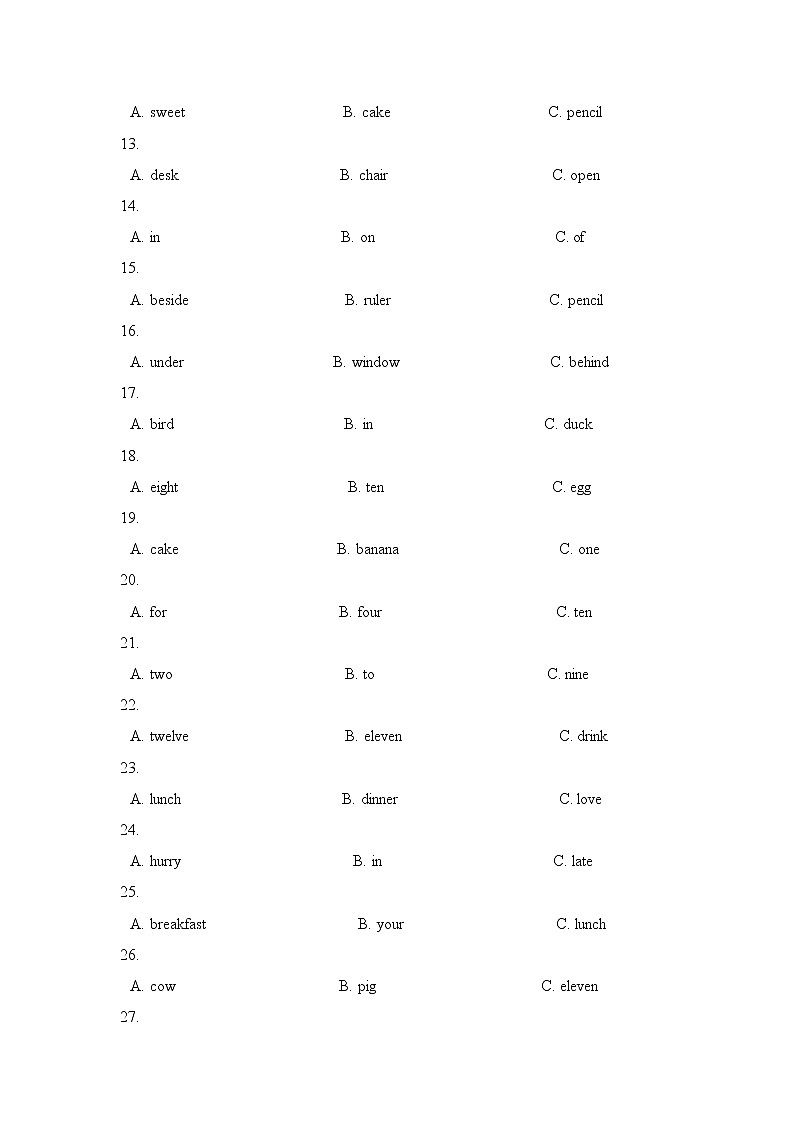 小学英语+开学适应性测试+三升四+句型、语法专项（译林三起+含答案）02