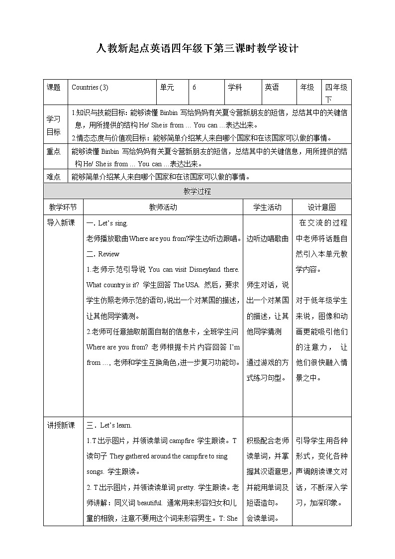 【精品备课包，课件+教案+练习+无音频素材】四年级下册英语-Unit 6 Countries lesson 3人教新起点01