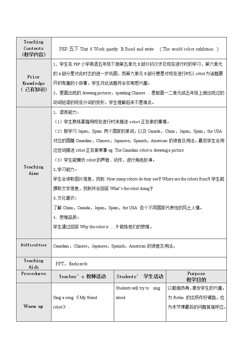【精品配套备课包】五年级下册英语-Unit 6 Work quietly!Part B.Read and write课件+教案+学案+练习+音视频素材人教PEP01