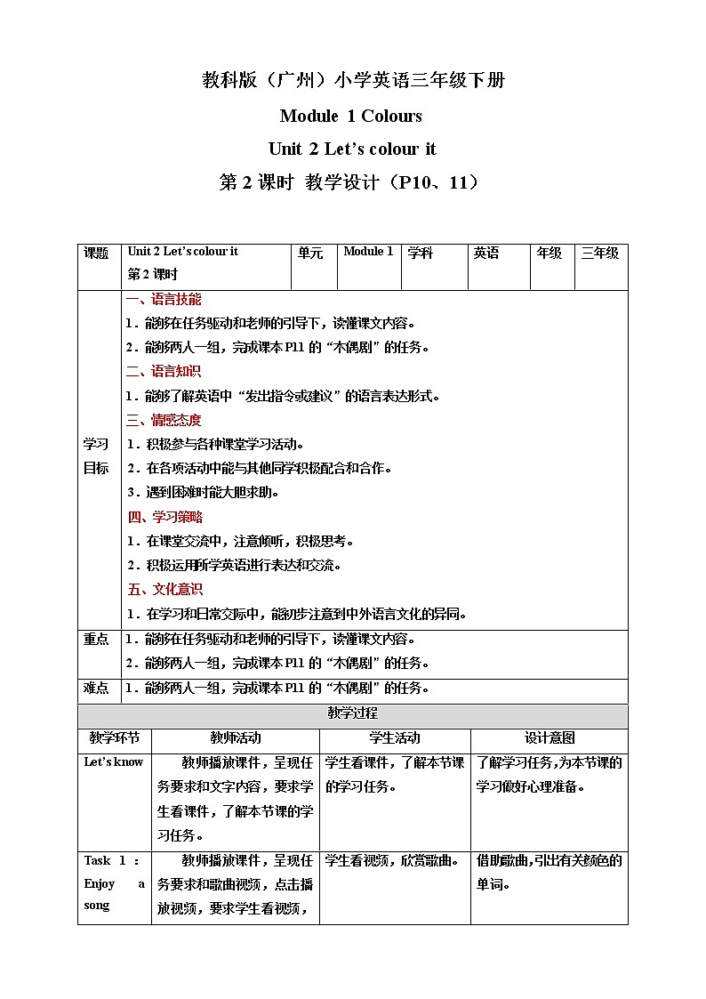 Module 1 Colours Unit 2 Let's colour it （第2课时 ）课件+教案+习题（含答案）+素材01