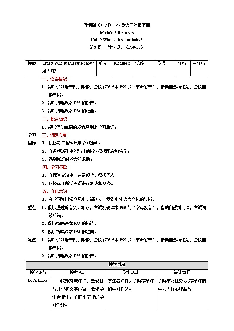 Module 5 Relatives Unit 9 Who is this cute baby （第3课时 ）课件+教案+习题（含答案）+素材01