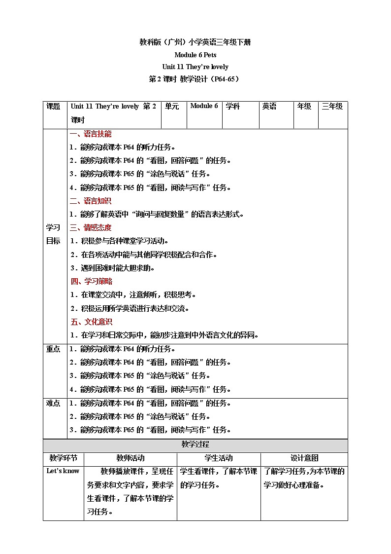 Module 6 Pets Unit 11 They're lovely（第2课时 ）课件+教案+习题（含答案）+素材01