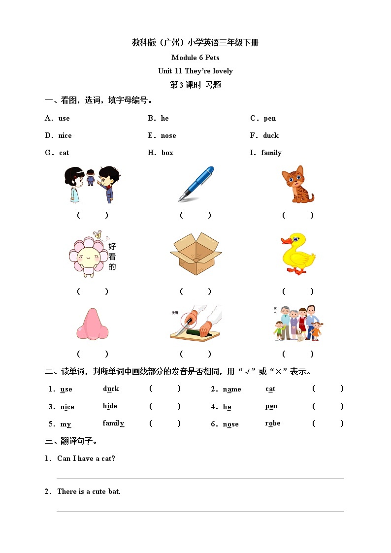Module 6 Pets Unit 11 They're lovely （第3课时 ）课件+教案+习题（含答案）+素材01
