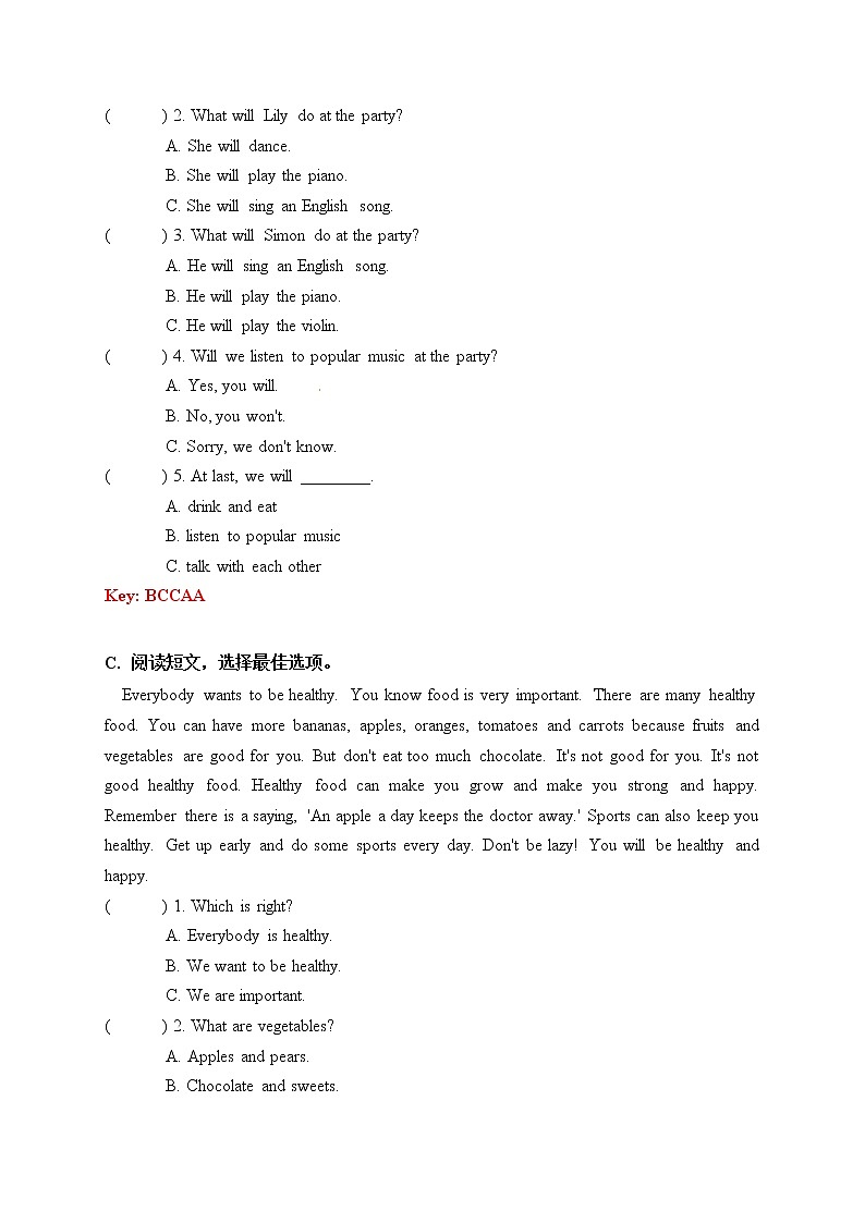 【期末易错题分类汇编】阅读理解（答案选择篇）  六年级下册英语02