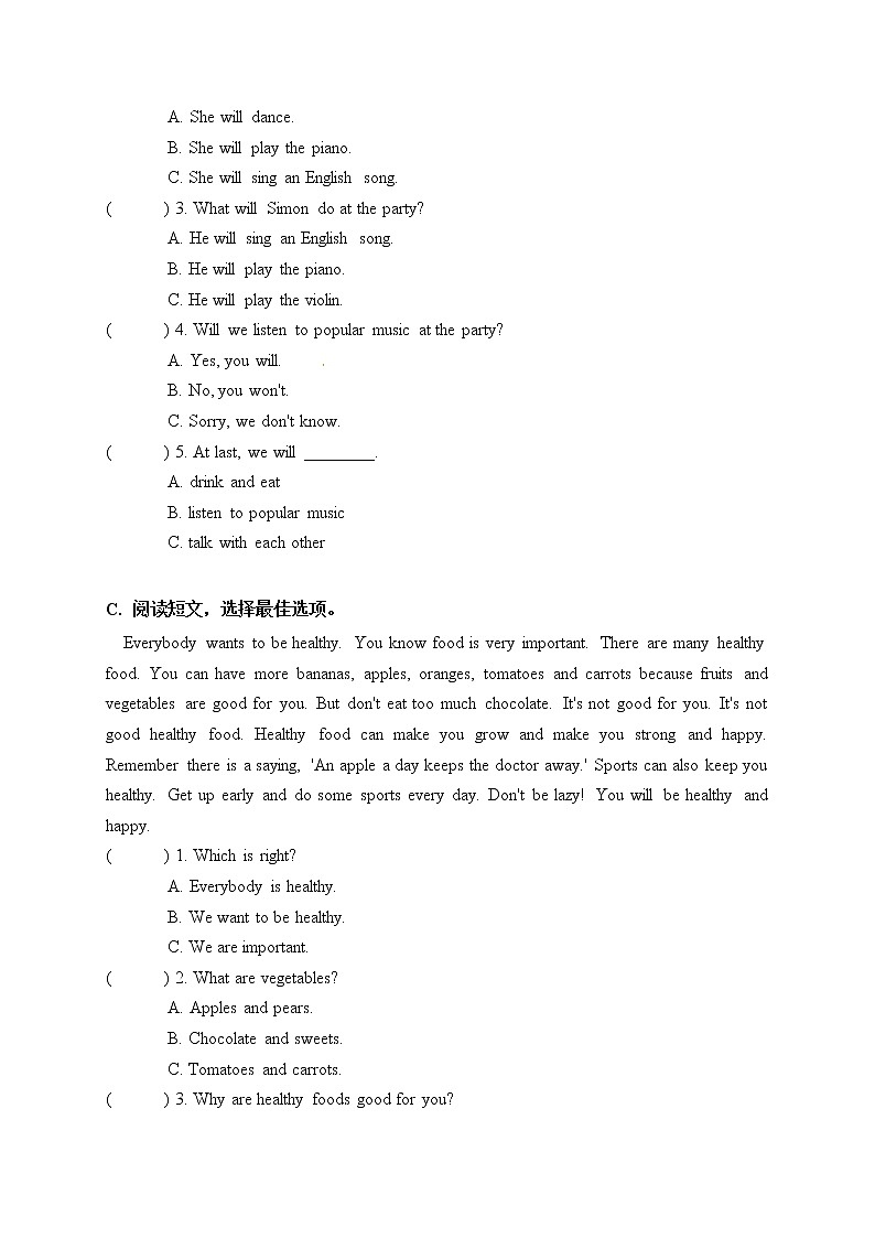 【期末易错题分类汇编】阅读理解（答案选择篇）  六年级下册英语02