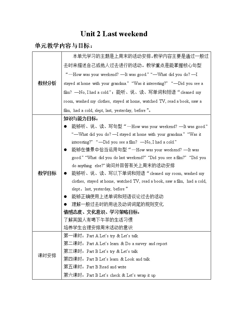 Unit 2 The first period（第1课时）教案 2022-2023学年六年级下册英语01