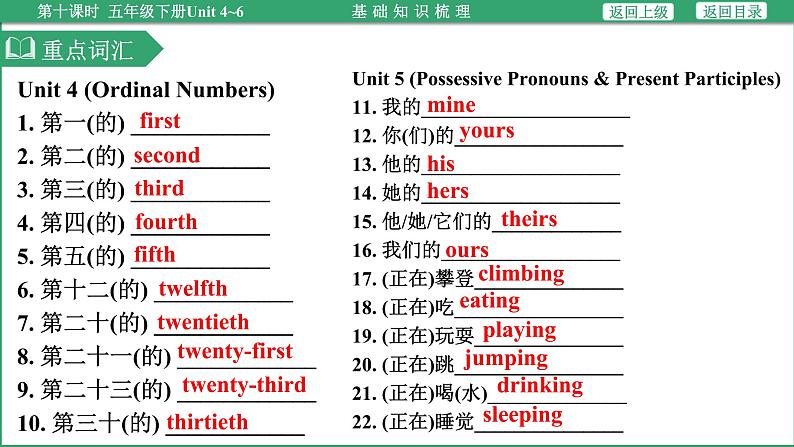 小学毕业英语总复习（小升初)人教版（教材梳理+跟踪练习）五年级下册Unit 4~6（课件）第4页