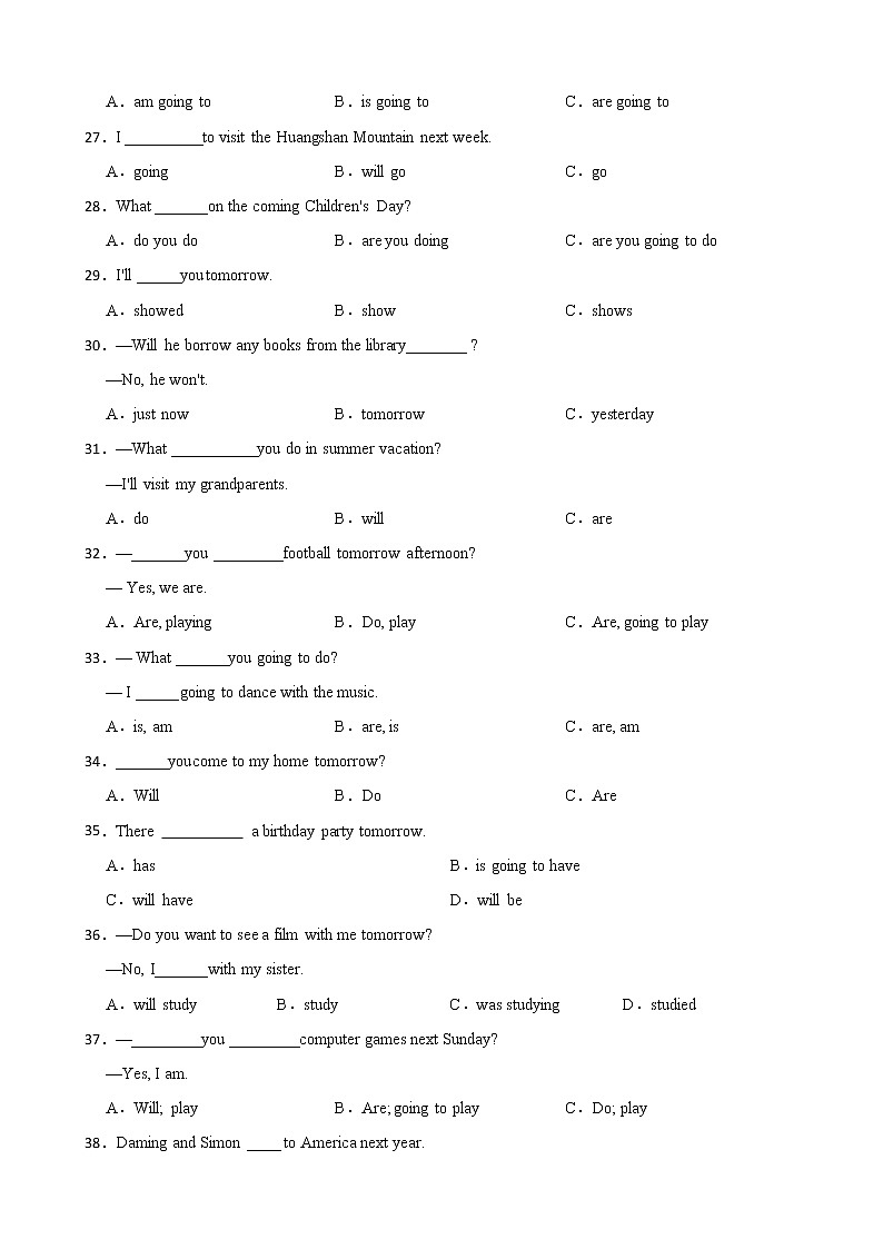 小学英语语法专项《一般将来时》练习附解析答案第3页