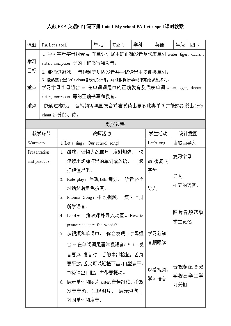 Unit 1 My school PA Let's spell (公开课） 优质课件+教案+练习+动画素材01