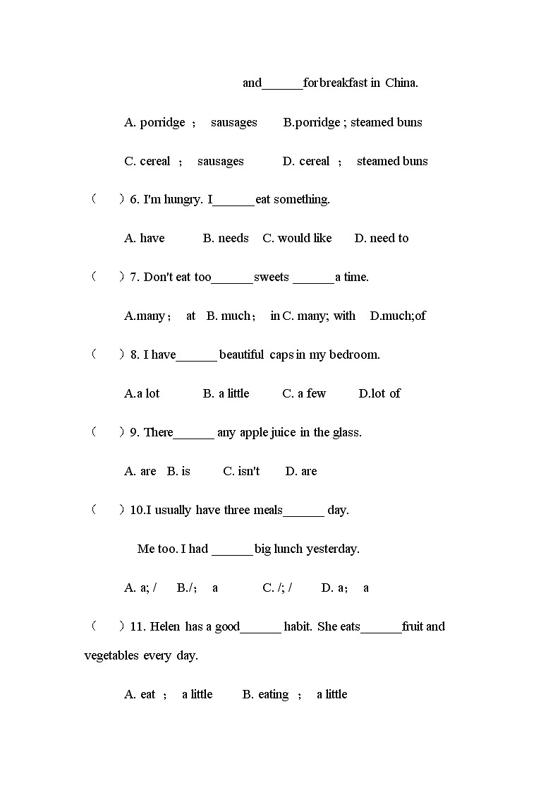 Unit3 A healthy diet 高频错题集合第3页