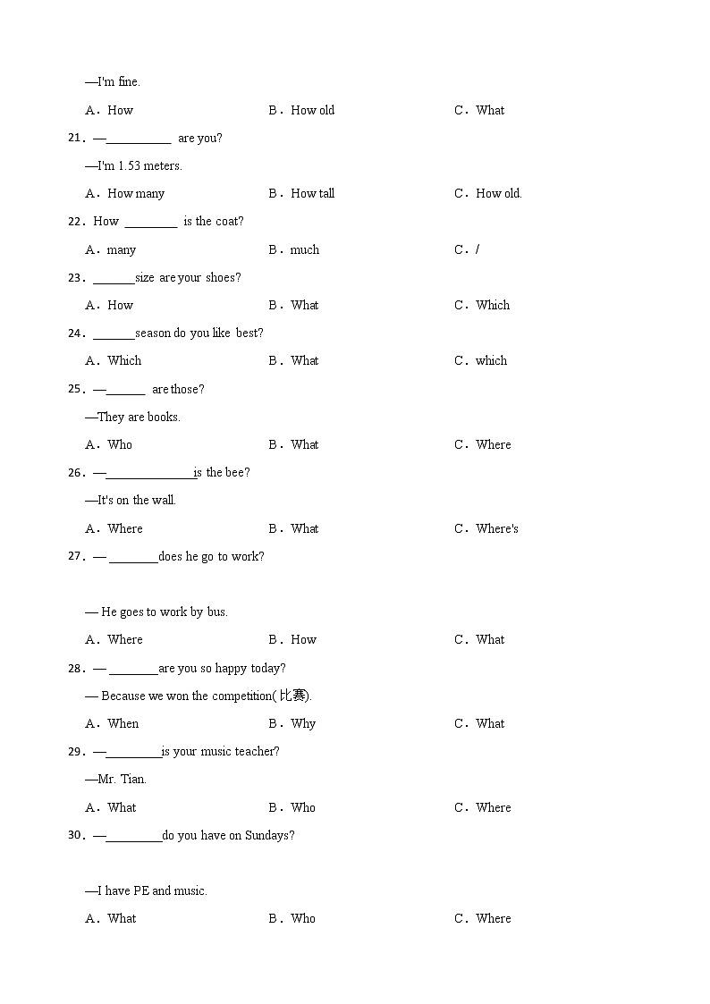 小升初英语语法：疑问词辨析 强化练习带答案第3页