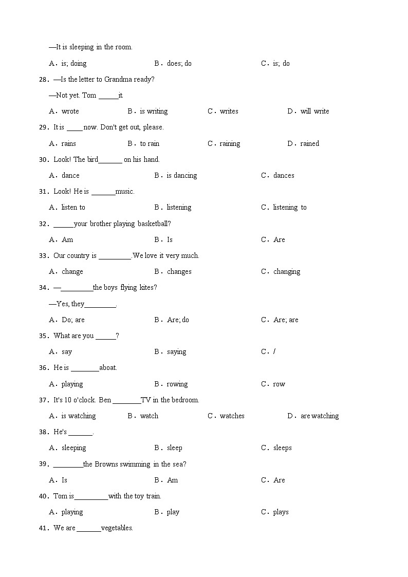 小升初英语语法：现在进行时 强化练习有答案第3页